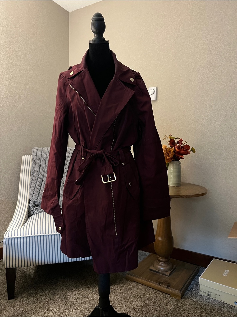 MICHAEL Michael Kors Wine Trench Coat with Waist Tie